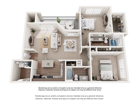 Floor plan for 2 beds, 2 baths, 1323 sqft